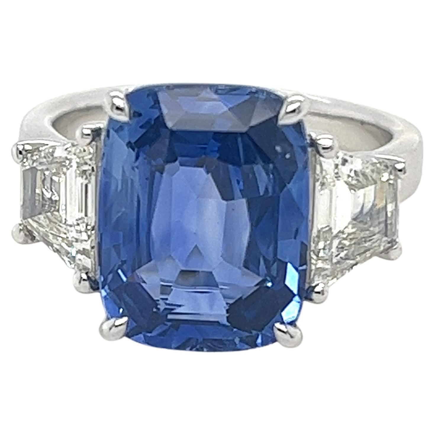 Zertifizierter Ring aus Platin mit Ceylon-Saphir und Diamant