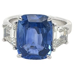 Certified Cushion Ceylon Sapphire and Diamond Ring in Platinum