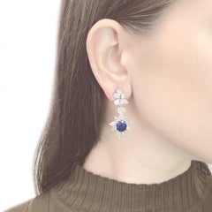 Certified Cushion Cut Ceylon Sapphires 8.38 Carat Diamond Chandelier Earrings
