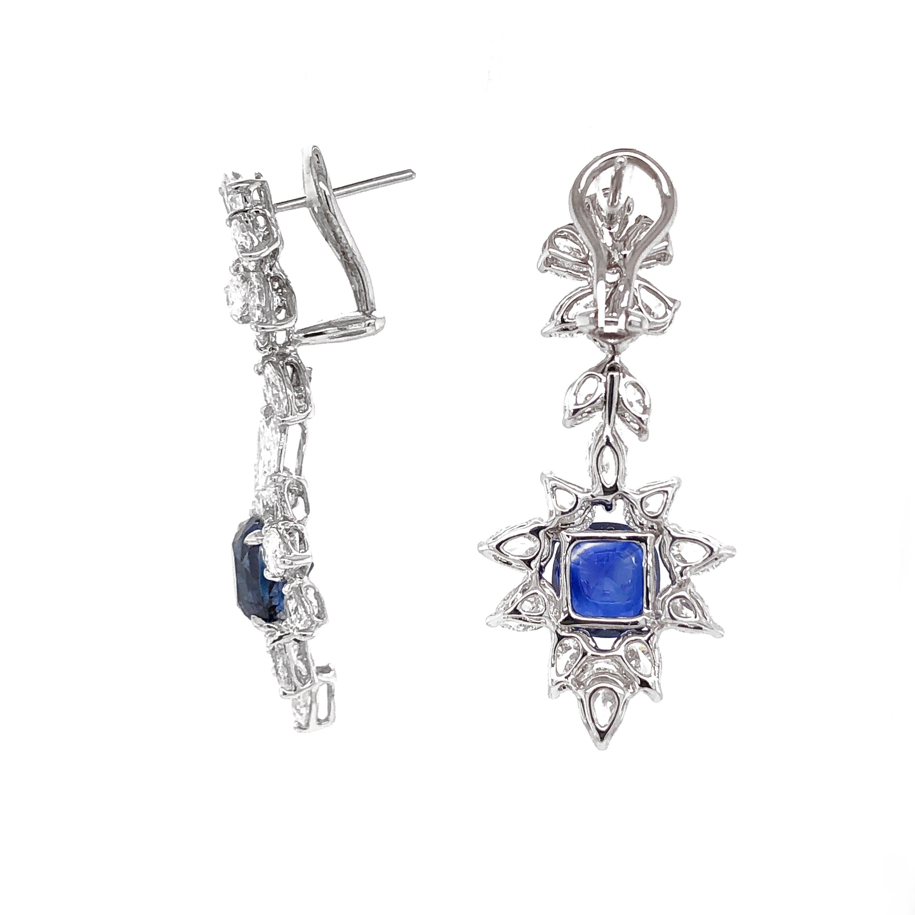 Certified Cushion Cut Ceylon Sapphires 8.38 Carat Diamond Chandelier Earrings In New Condition For Sale In New York, NY