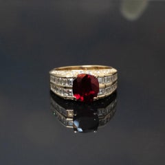 Claris-A Certified Cushion-Cut Ruby and Diamond 18k Yellow Gold Cocktail Ring