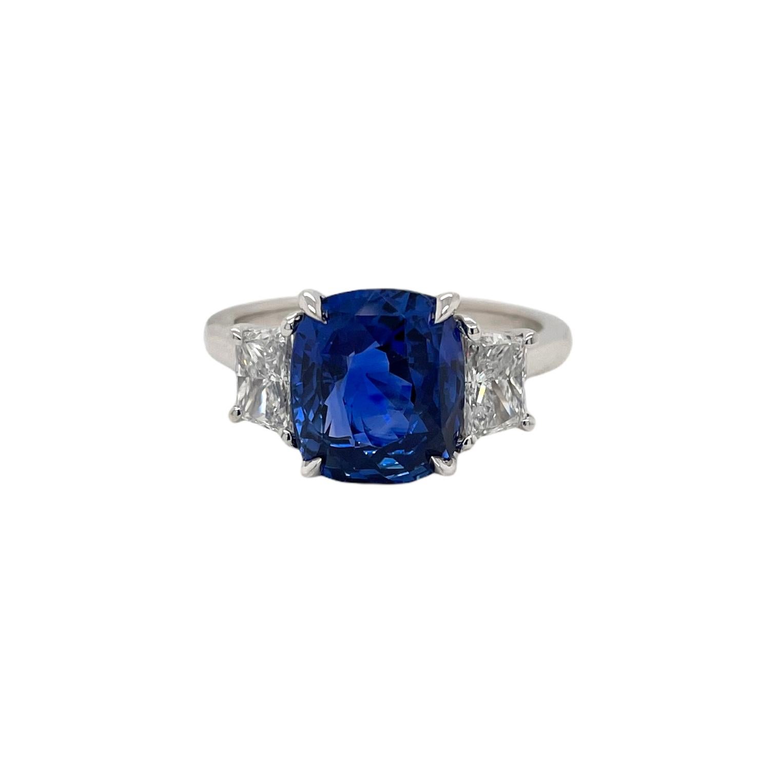 cushion cut diamond with sapphire side stones