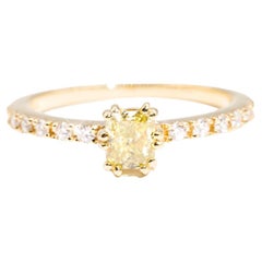 Certified Cushion Cut Yellow Diamond Contemporary Engagement Ring 18 Carat Gold