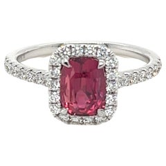 Certified NO HEAT Cushion Mozambique Ruby 
Diamond Ring in 18 Karat White Gold