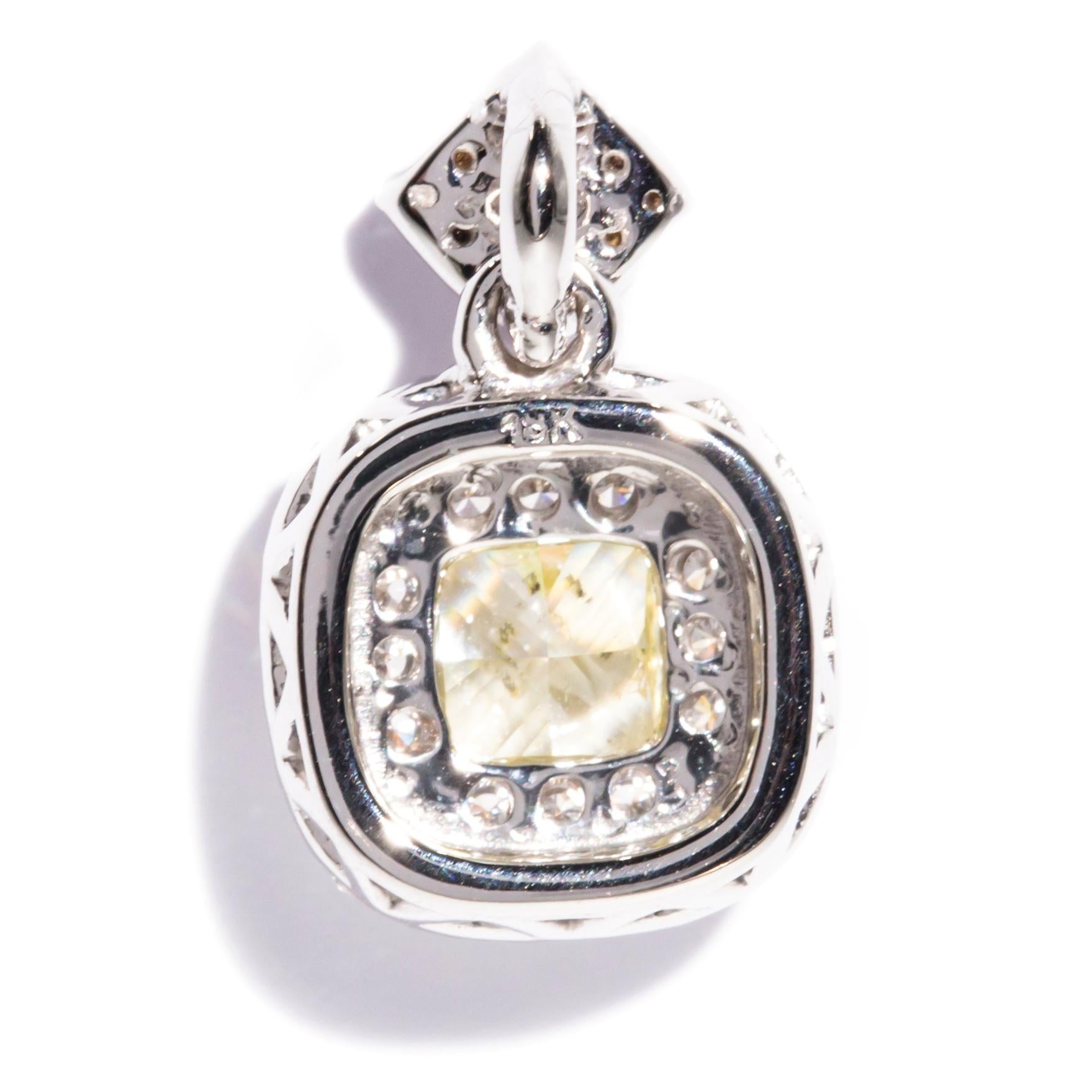 Certified Cushion Yellow Diamond and White Diamond Halo Pendant in 18 Carat Gold 7