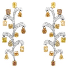Certified Dangle Earrings with Fancy Color Diamonds White Diamonds in 18K Gold