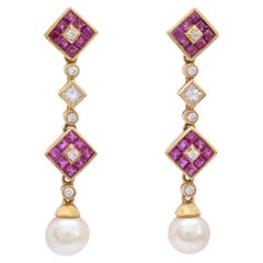 Certified Dangling 18k Yellow Gold Earrings with 4.51 Carat Natural Pearls Drops