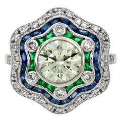 Certified Diamond 1.15 Carat Emerald Blue Sapphire Platinum Cocktail Ring