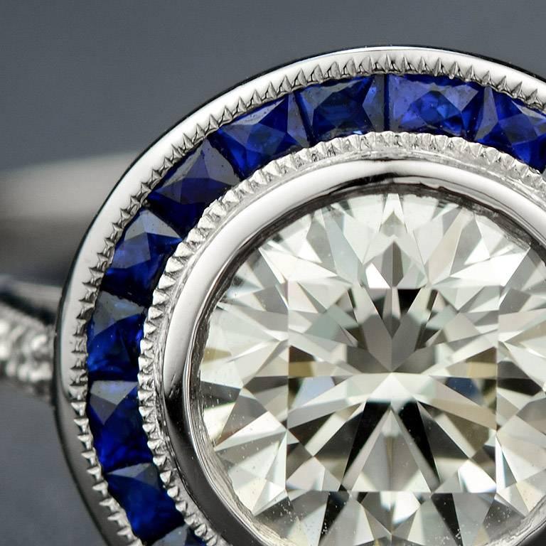 Women's Certified Diamond 1.21 Carat Blue Sapphire Platinum Engagement Ring