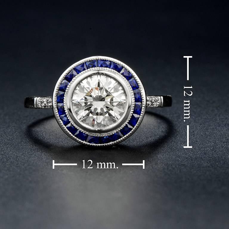 Certified Diamond 1.21 Carat Blue Sapphire Platinum Engagement Ring 1
