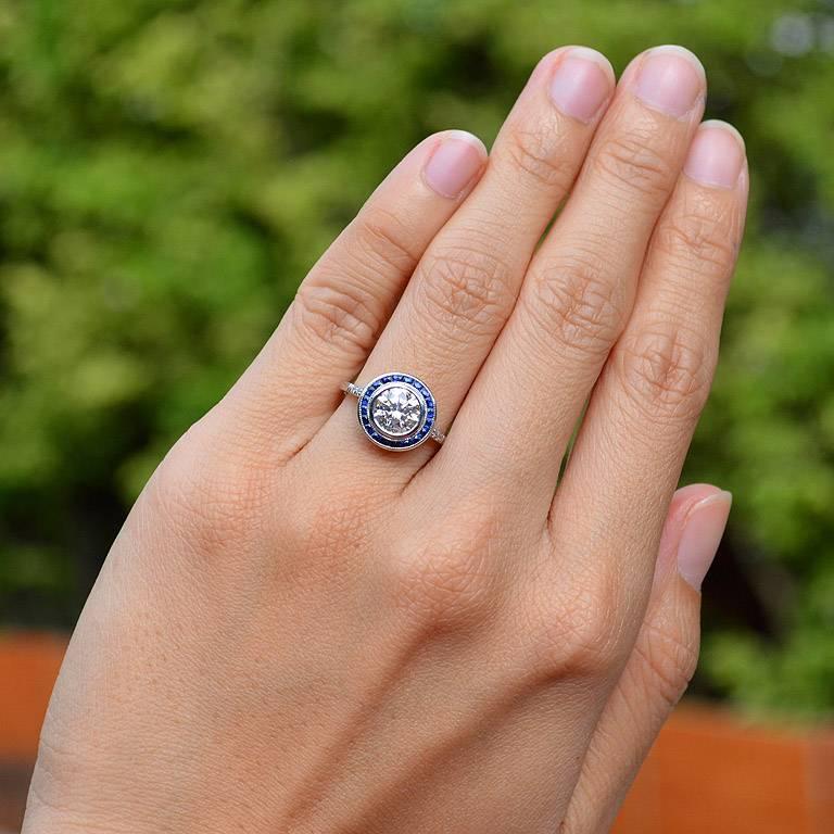 Certified Diamond 1.21 Carat Blue Sapphire Platinum Engagement Ring 2
