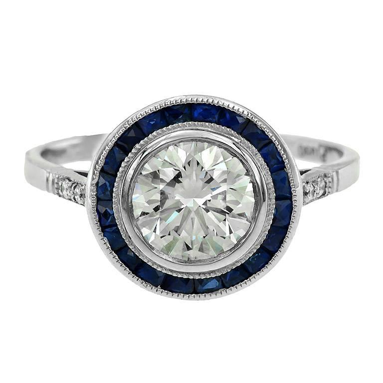 Certified Diamond 1.21 Carat Blue Sapphire Platinum Engagement Ring