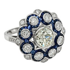 Certified Diamond 1.77 Carat French Cut Blue Sapphire Platinum Cocktail Ring