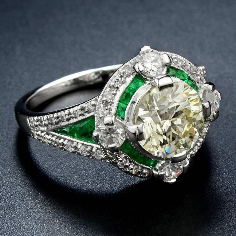 Art Deco Certified Diamond 2.01 Carat Diamond Emerald Engagement Ring