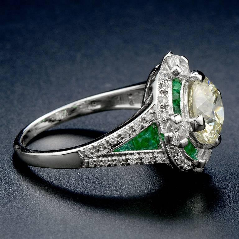 Round Cut Certified Diamond 2.01 Carat Diamond Emerald Engagement Ring