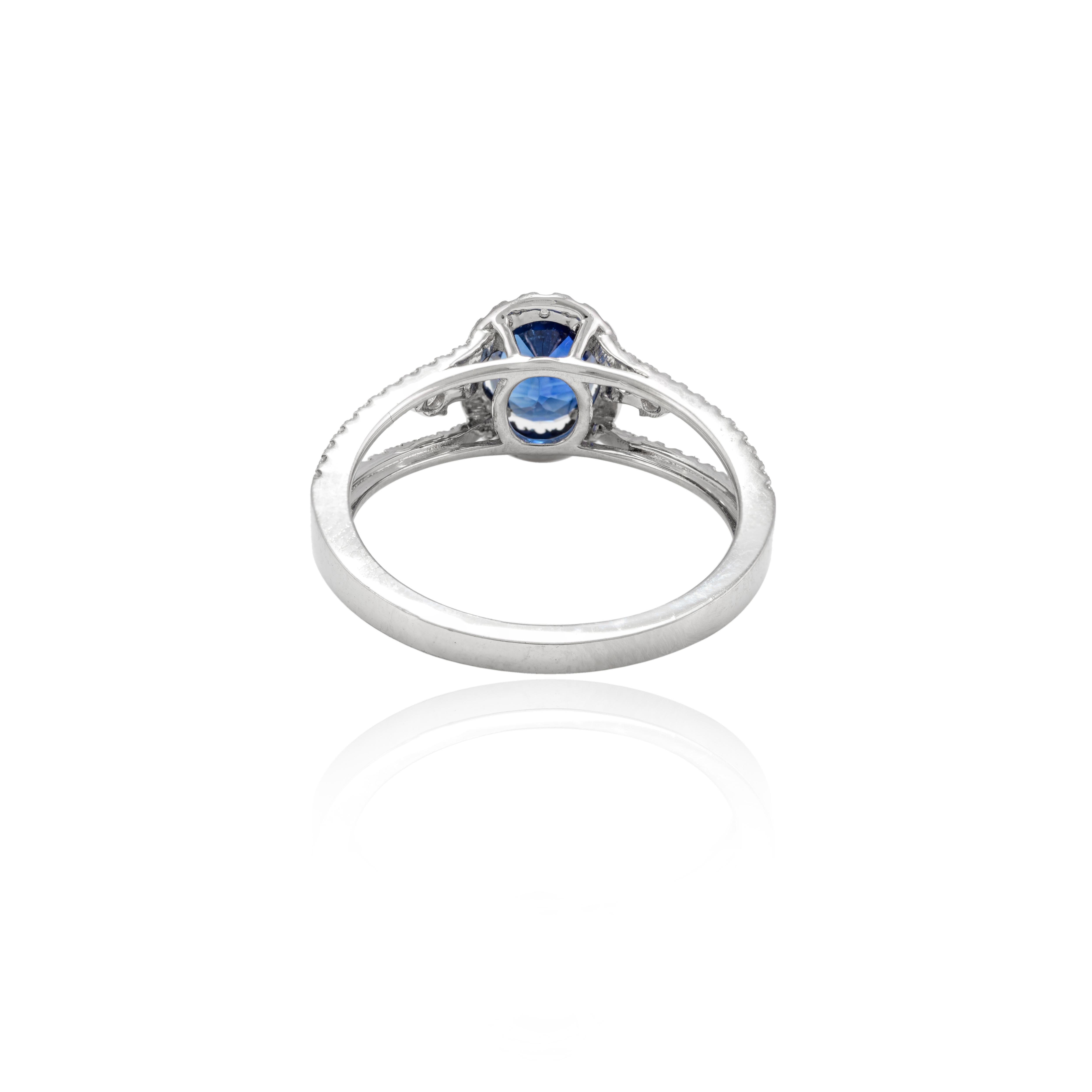 For Sale:  Certified Diamond and Oval Blue Sapphire Engagement Ring 18k Solid White Gold 3
