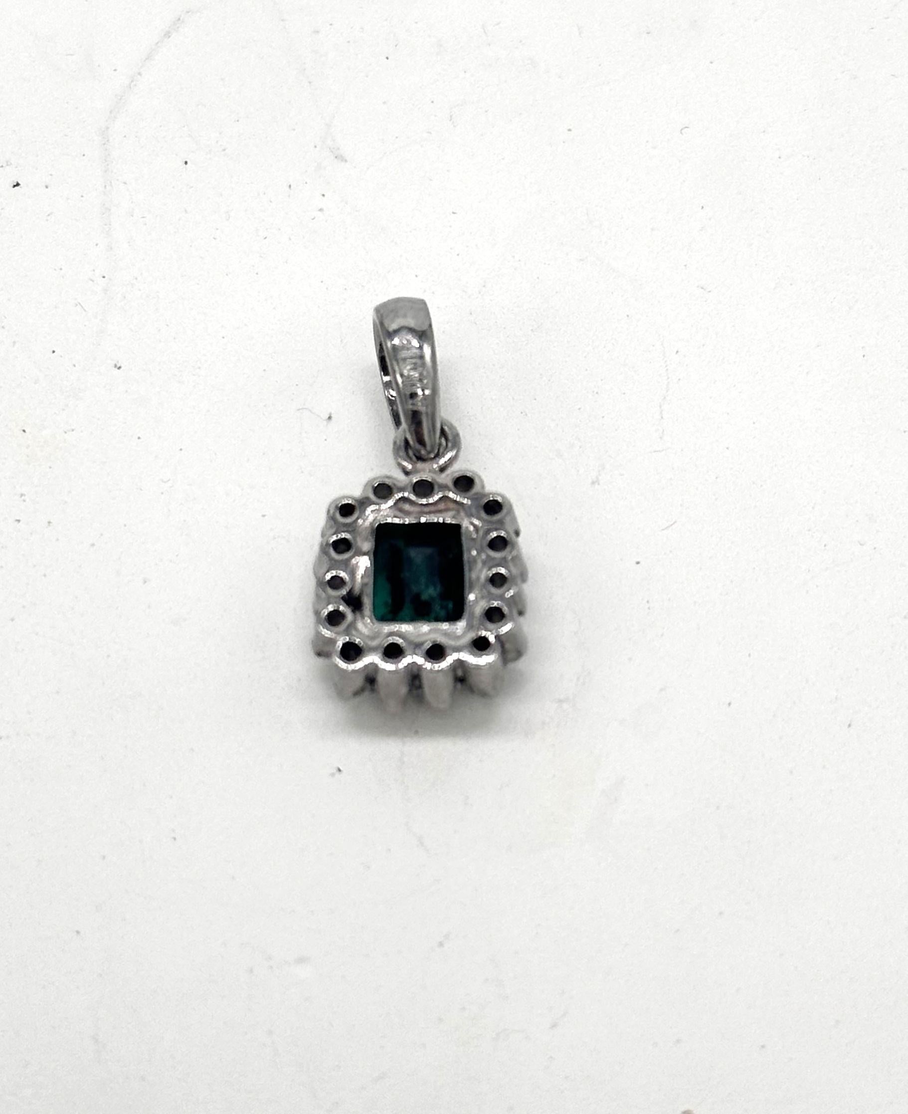 Art Nouveau Vintage Natural Diamond Emerald Pendant Hallmark Sterling Silver For Sale