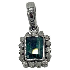 Colgante vintage de esmeralda con diamante natural Hallmark Plata de ley