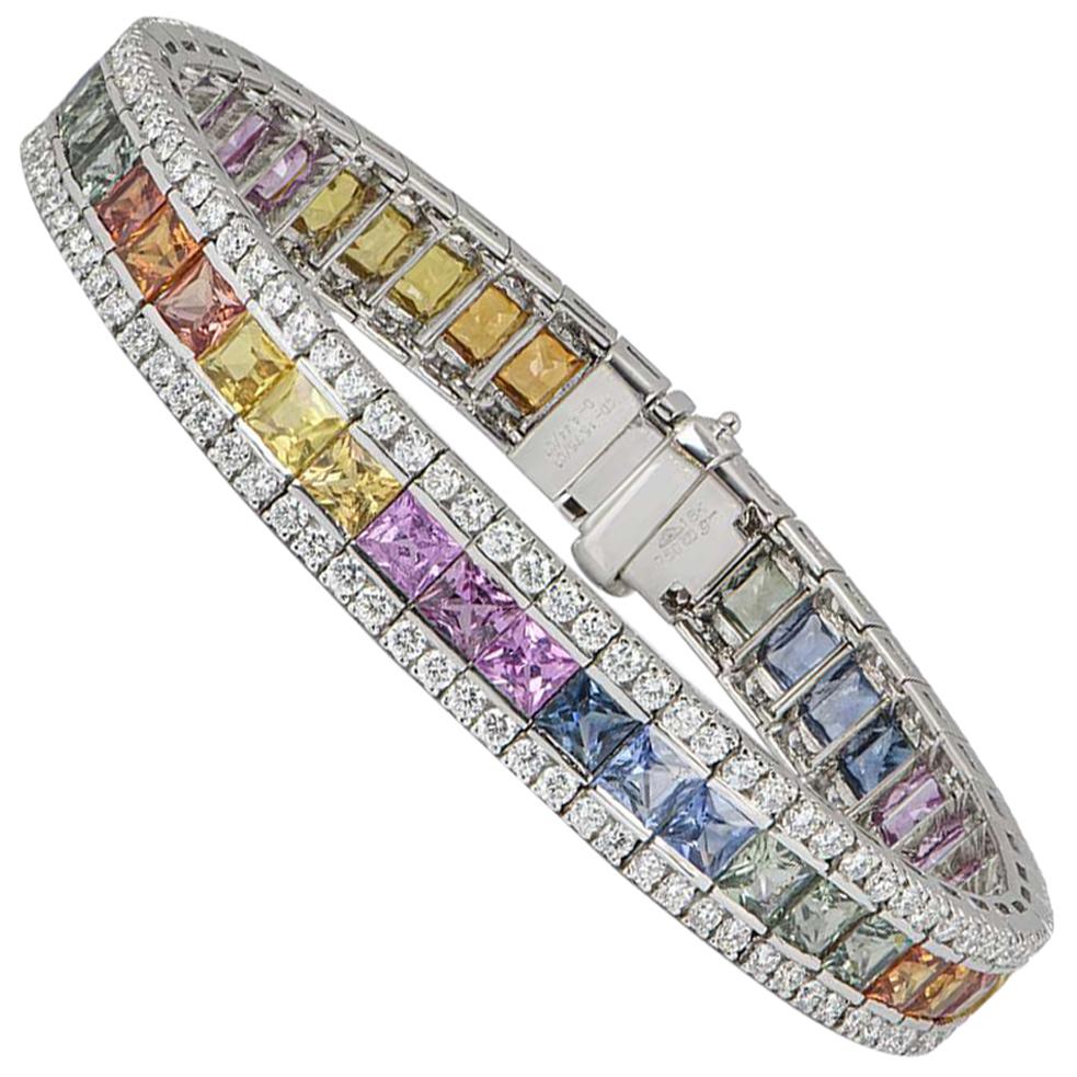 Certified Diamond and Multicolored Sapphire Bracelet