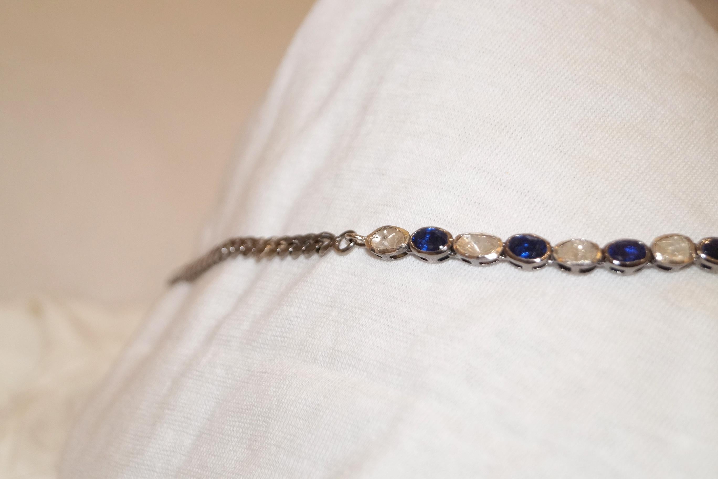 Certified diamond blue sapphire choker sterling silver necklace For Sale 1