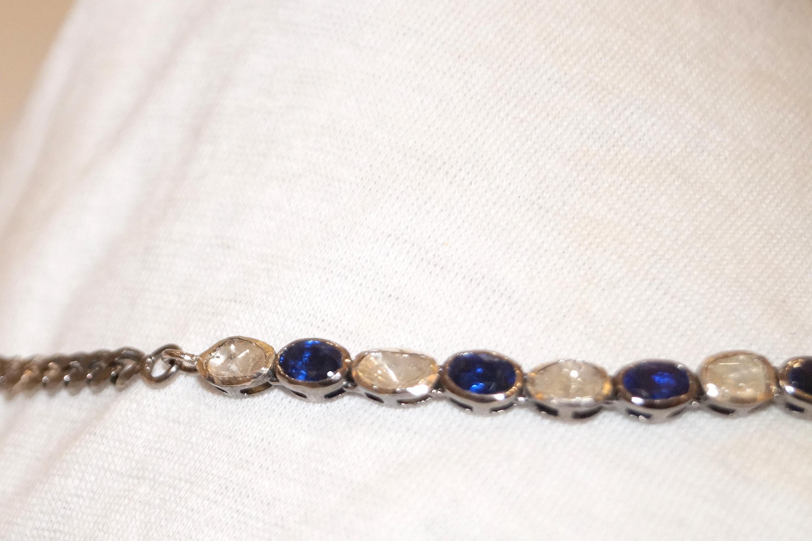 Certified diamond blue sapphire choker sterling silver necklace For Sale 2