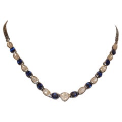 Certified diamond blue sapphire choker sterling silver necklace