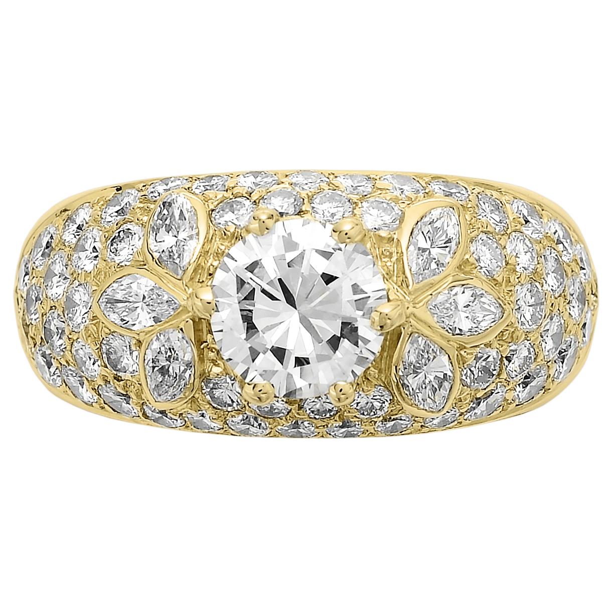 Women's Certified Diamond  Bombay Cluster Dome 3.66ct Ring in thick 18ct Yellow Gold 