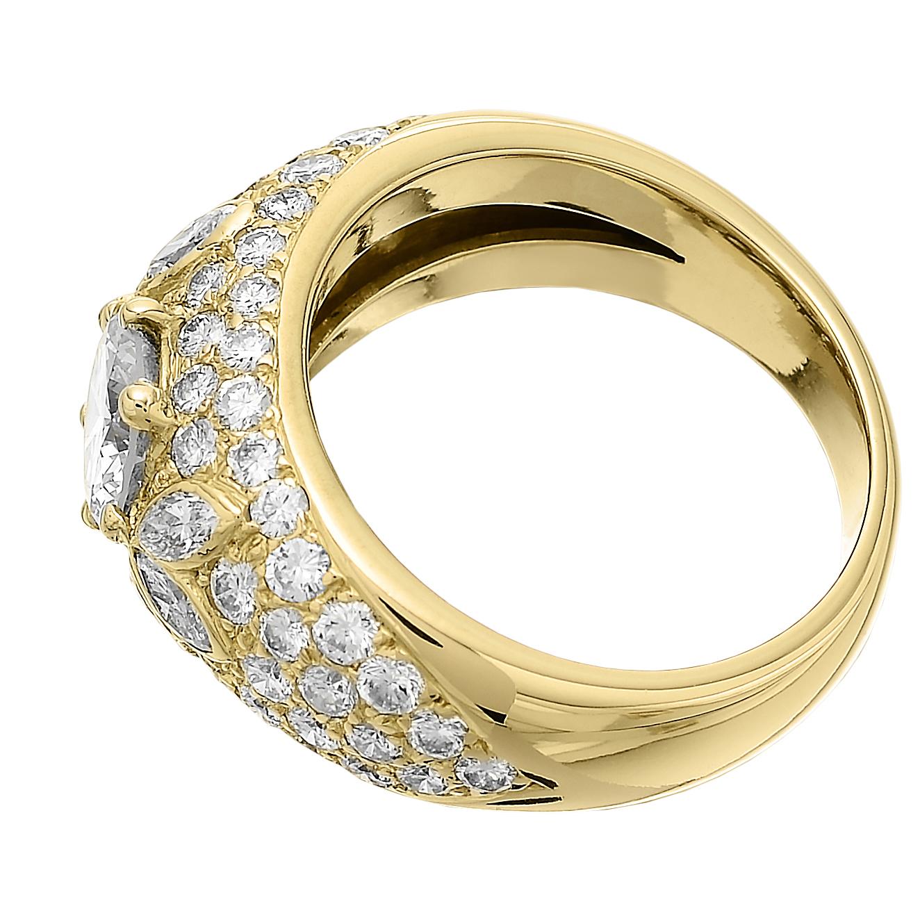Zertifizierter Diamant  Bombay Cluster Dome 3,66ct Ring in dickem 18ct Gelbgold  4