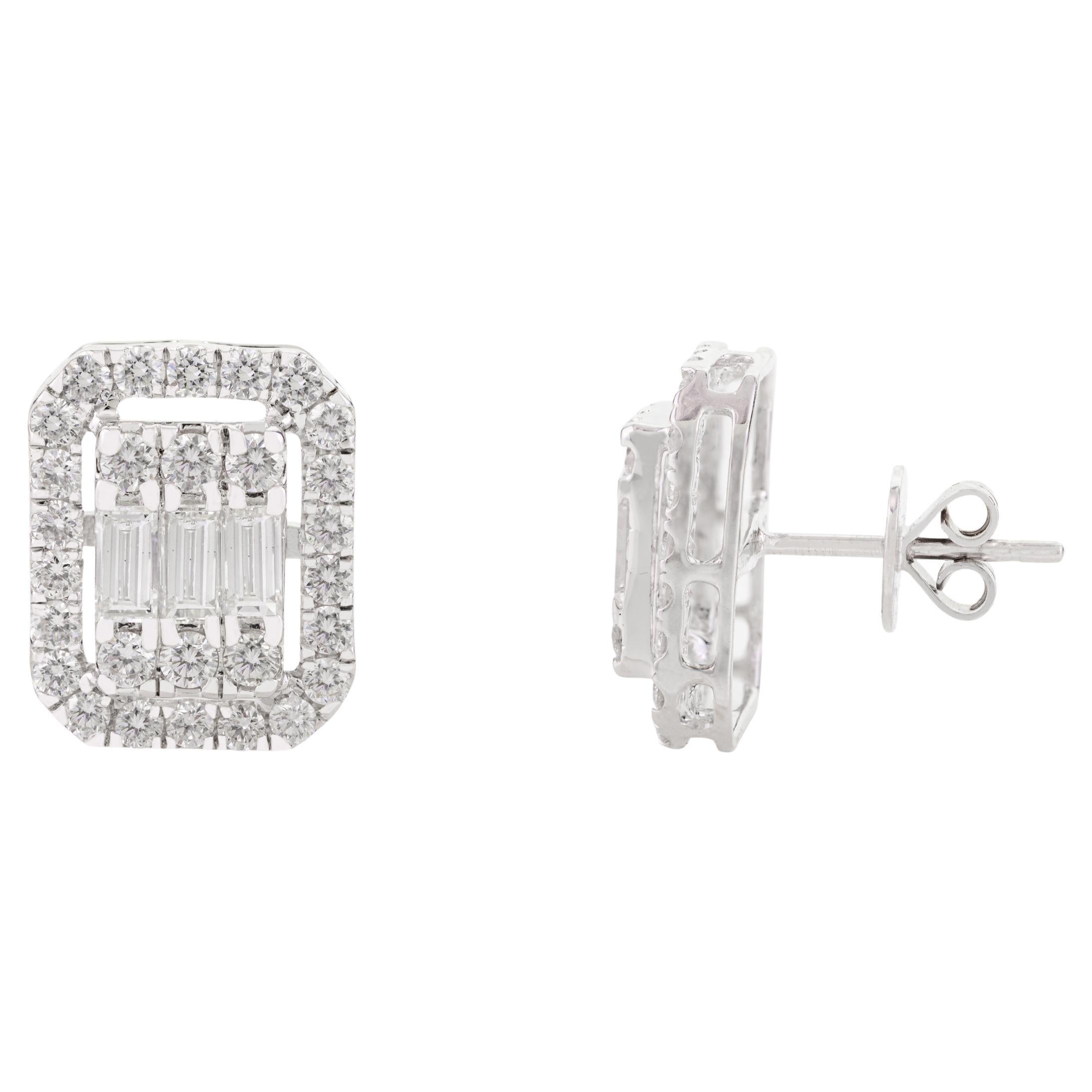 Certified Diamond Cluster Stud Earrings Timeless Fine Jewelry in 18k White Gold