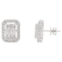 Certified Diamond Cluster Stud Earrings Timeless Fine Jewelry in 18k White Gold