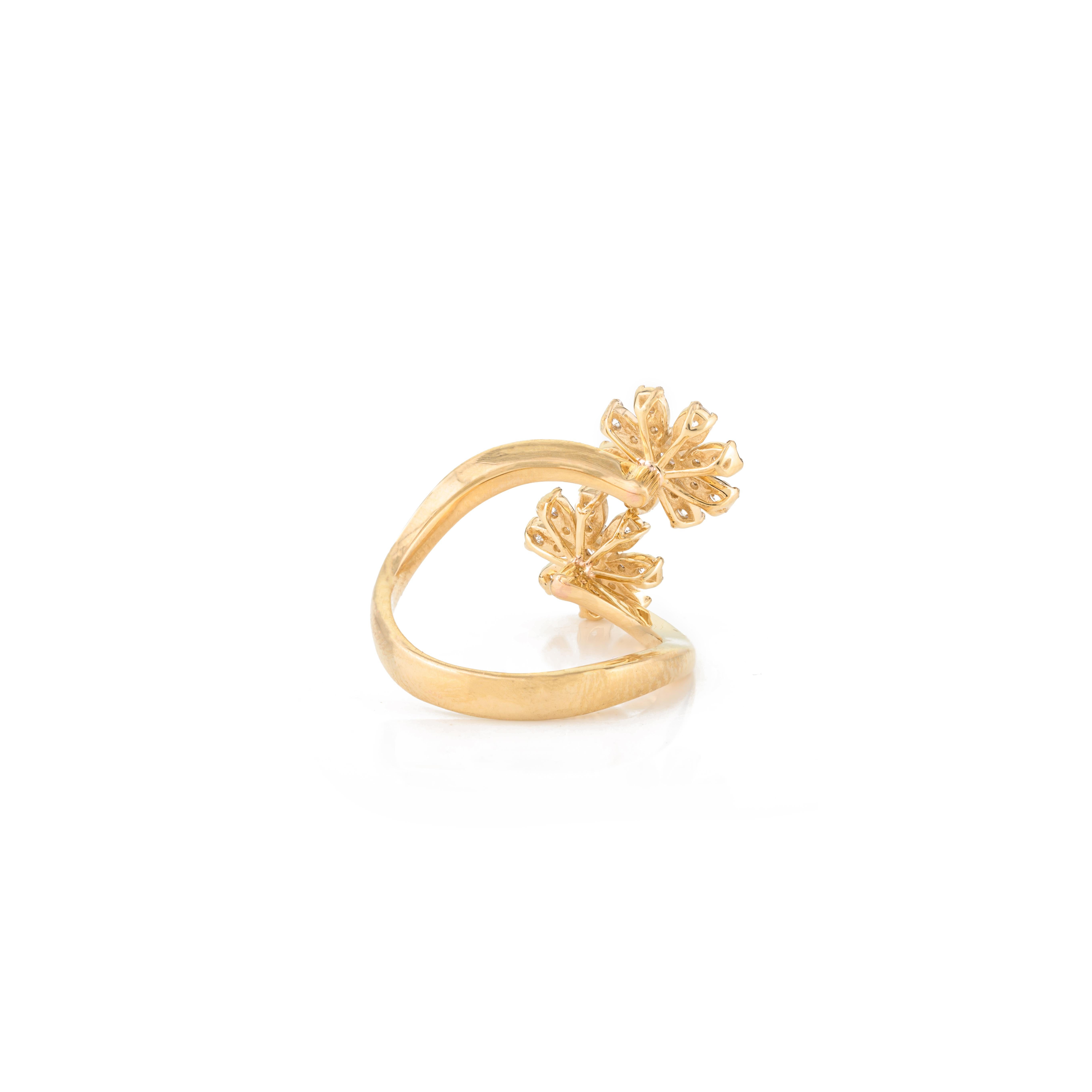 For Sale:  Certified Diamond Flower Bypass Ring in 18k Yellow Gold for Women 5