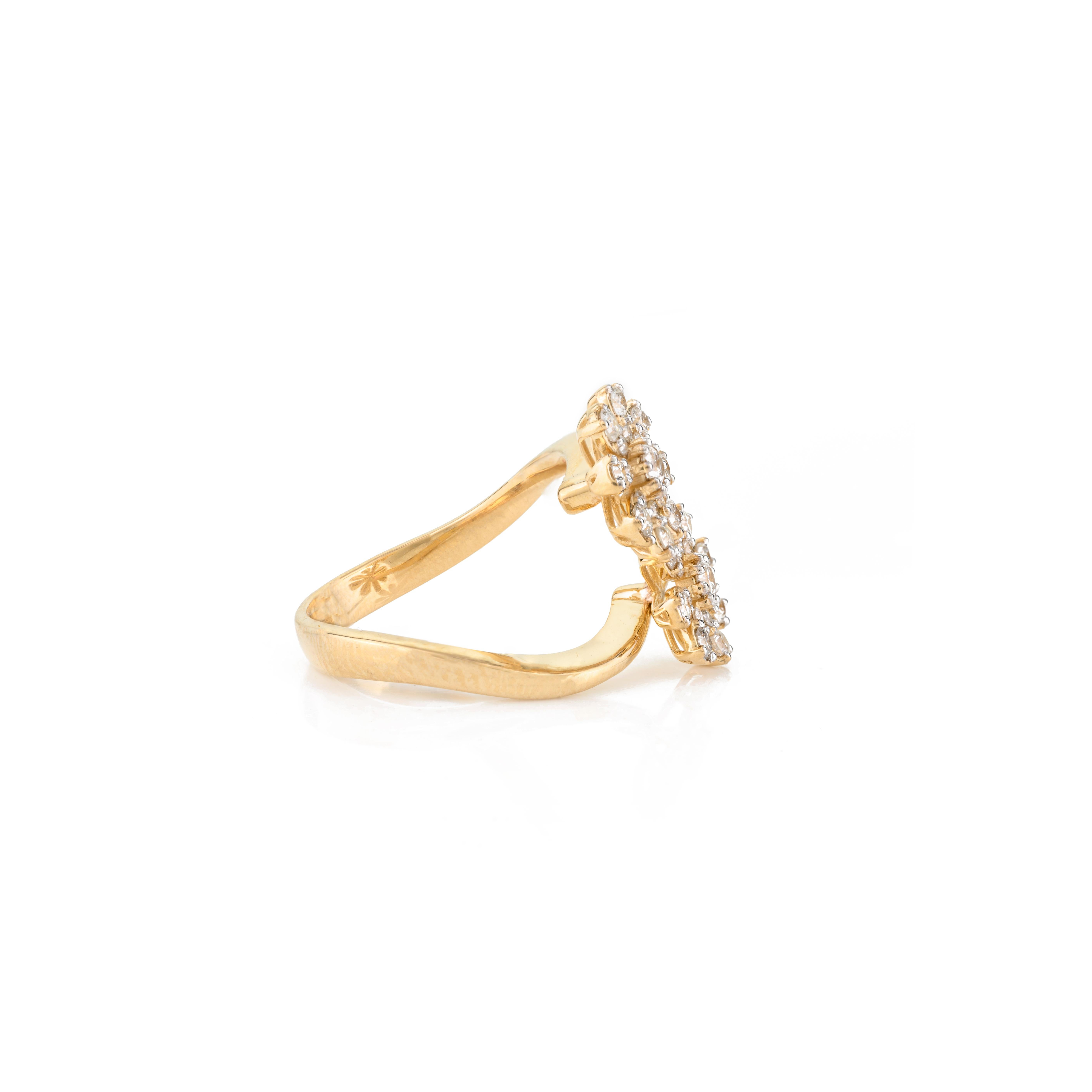For Sale:  Certified Diamond Flower Bypass Ring in 18k Yellow Gold for Women 7