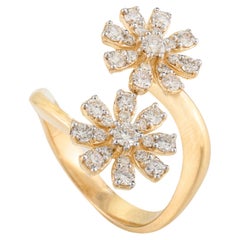 Certified Diamond Flower Bypass Ring in 18k Yellow Gold for Women