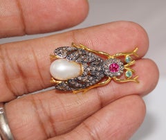 Vintage style Rose cut Diamond Sterling silver ruby emerald Pearl Bee Brooch pin