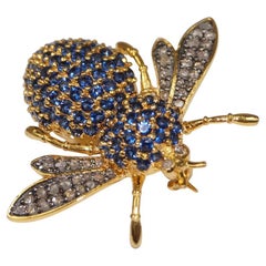 Certified Diamond Gemstones Gold plated Sterling silver Queen Bee Brooch pin
