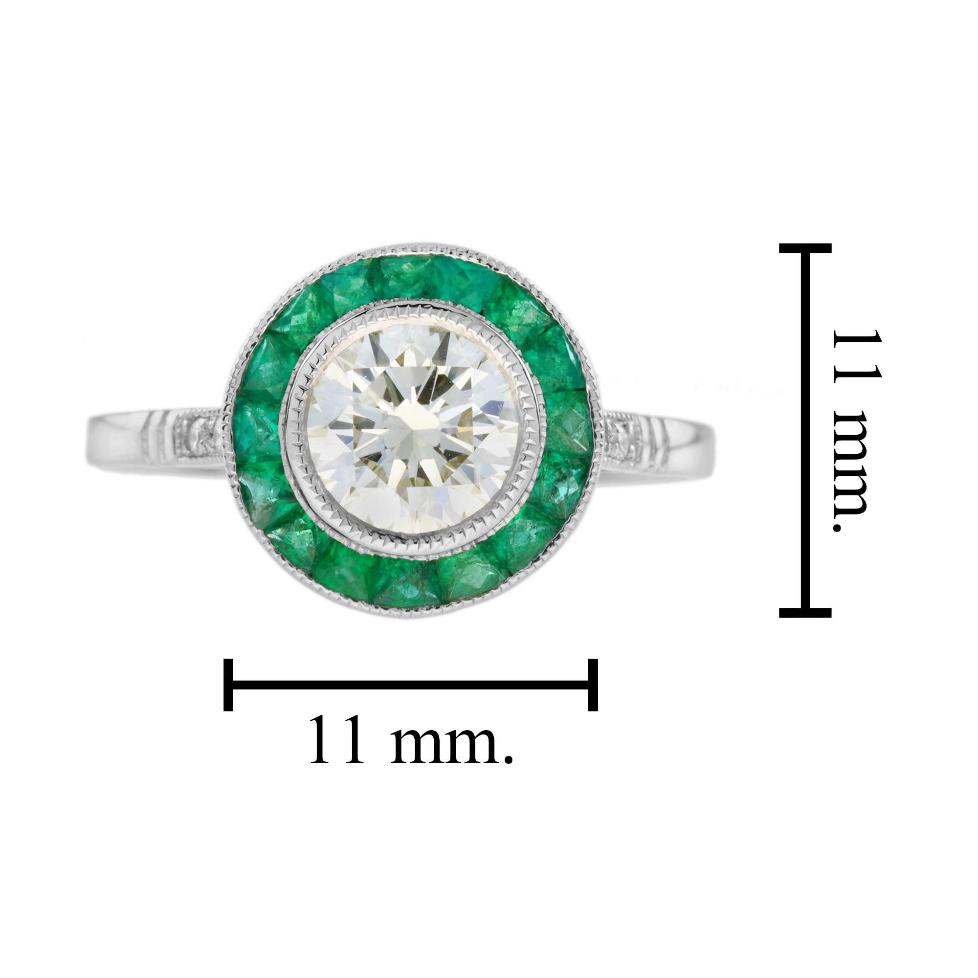 Zertifizierter Diamant & Grüner Smaragd Fancy Art Deco Stil Halo Set Platin Ring im Angebot 3