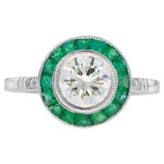 Zertifizierter Diamant & Grüner Smaragd Fancy Art Deco Stil Halo Set Platin Ring