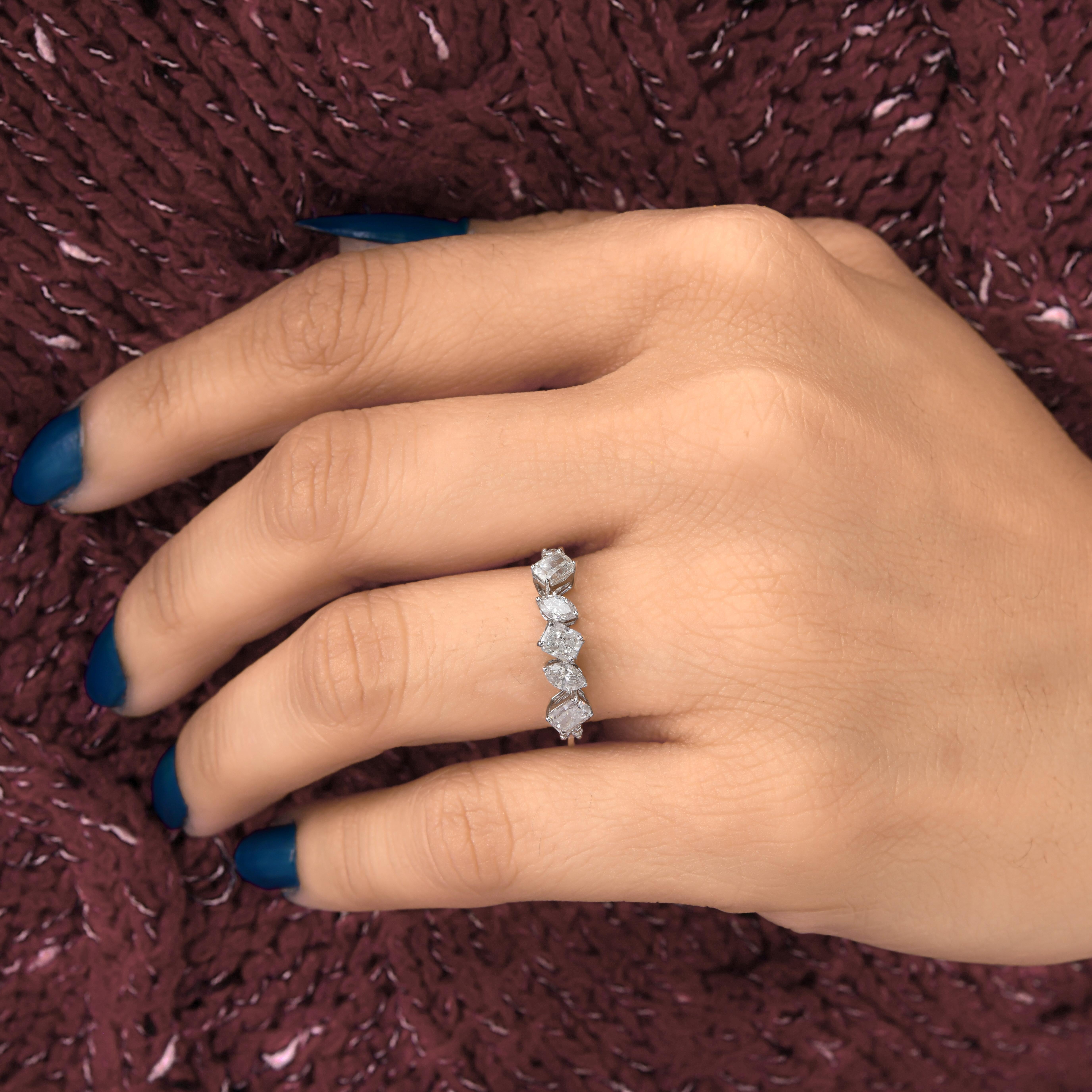 For Sale:  Certified Diamond Mixed Shape Half Eternity Band Ring 18k White Gold 2