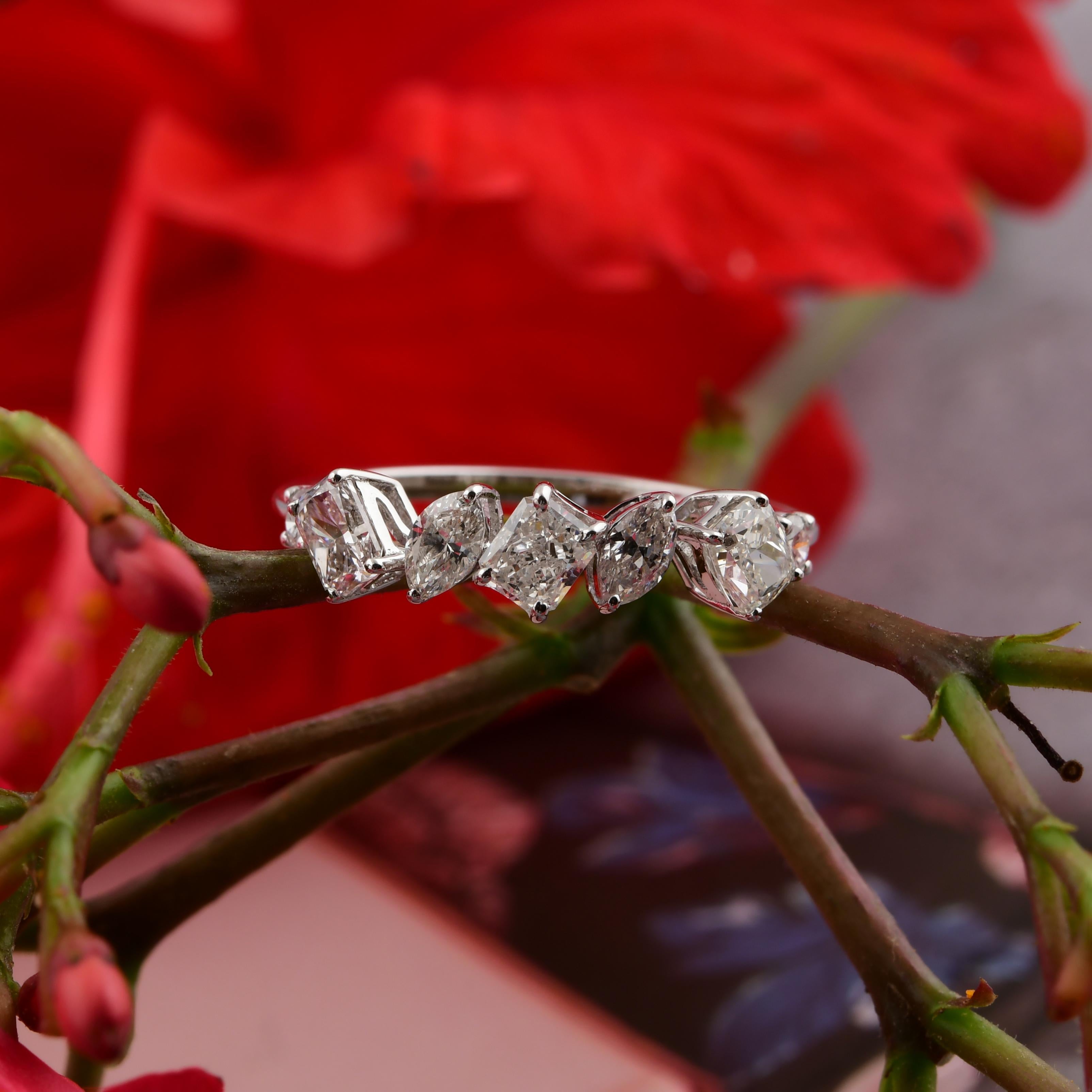 For Sale:  Certified Diamond Mixed Shape Half Eternity Band Ring 18k White Gold 3