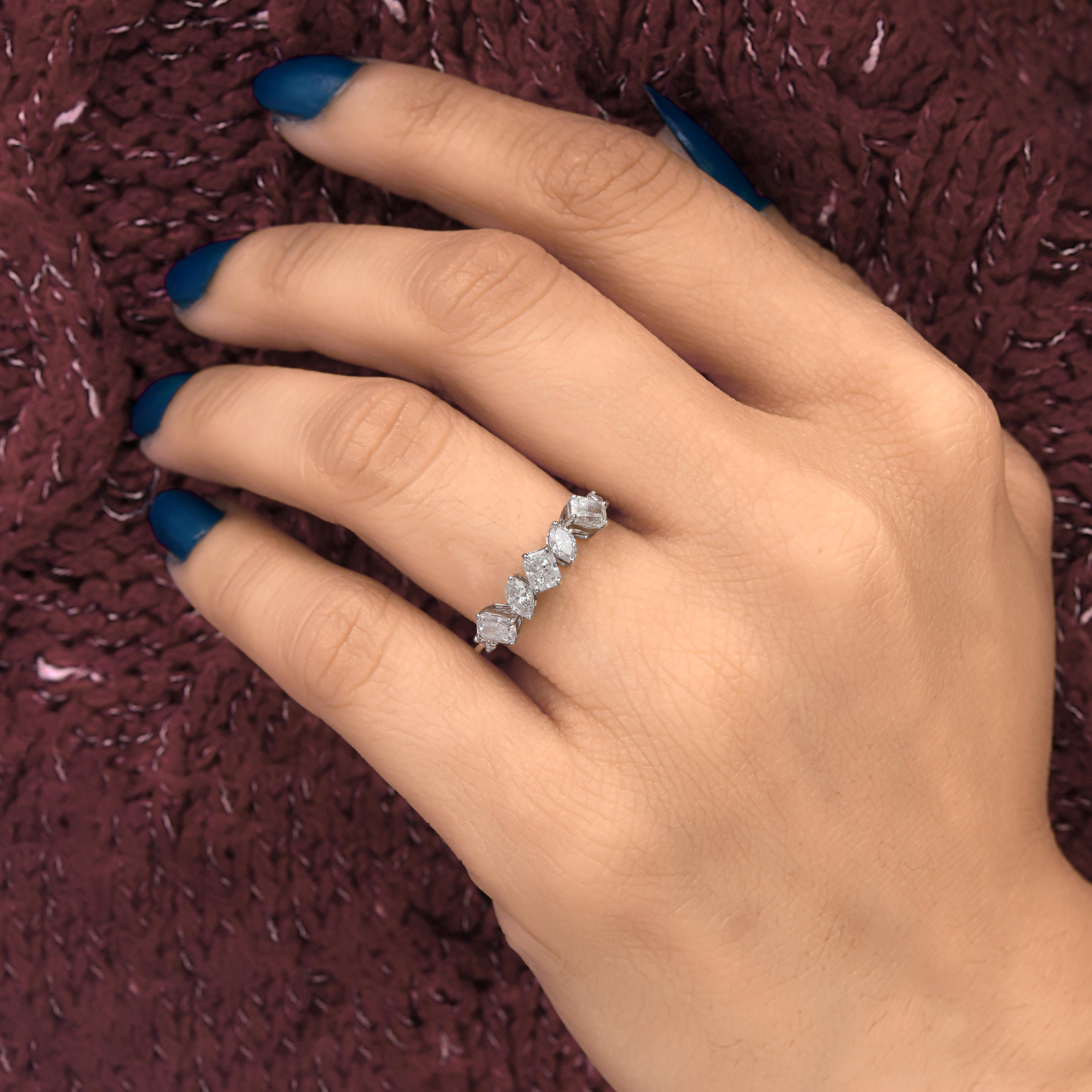For Sale:  Certified Diamond Mixed Shape Half Eternity Band Ring 18k White Gold 4