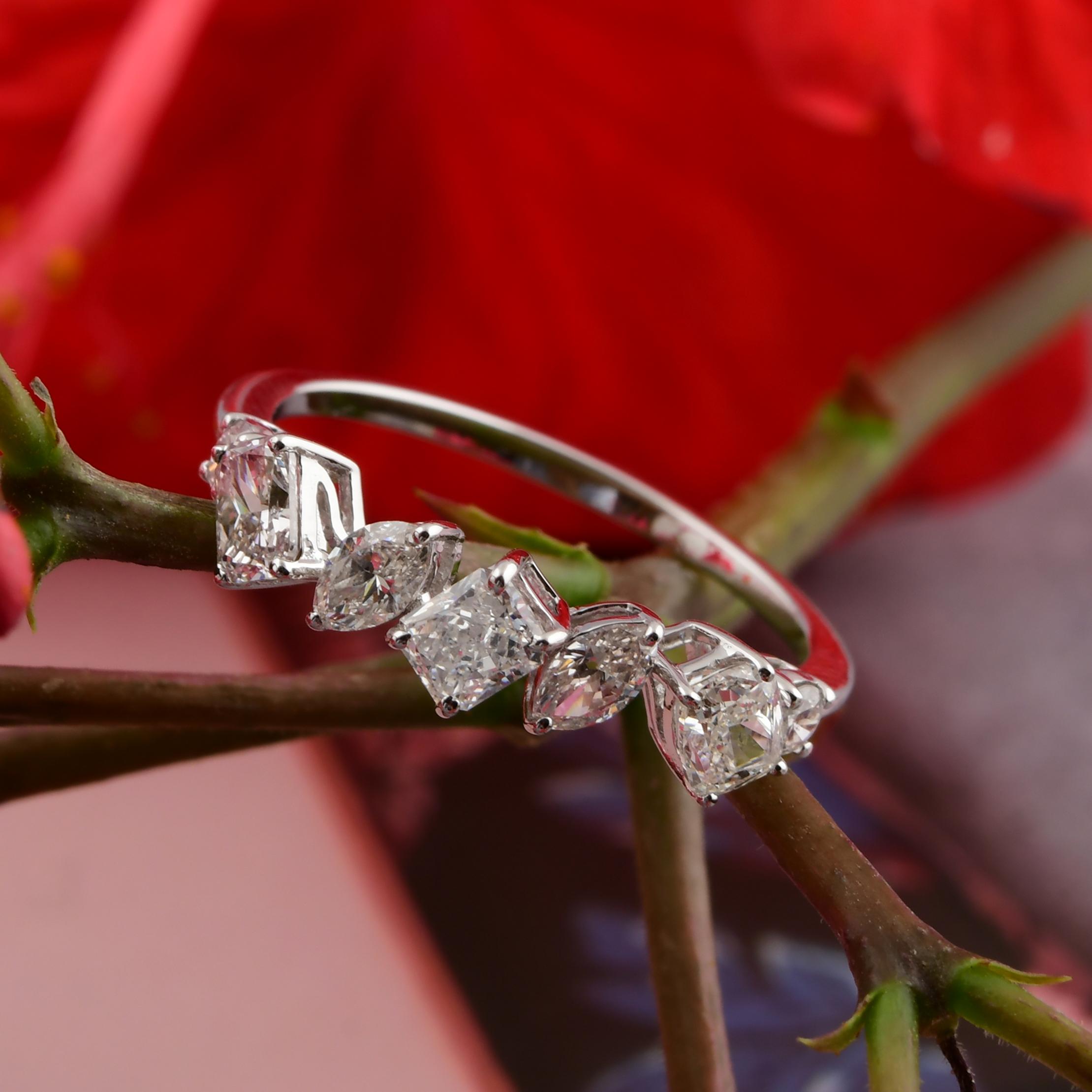 For Sale:  Certified Diamond Mixed Shape Half Eternity Band Ring 18k White Gold 5