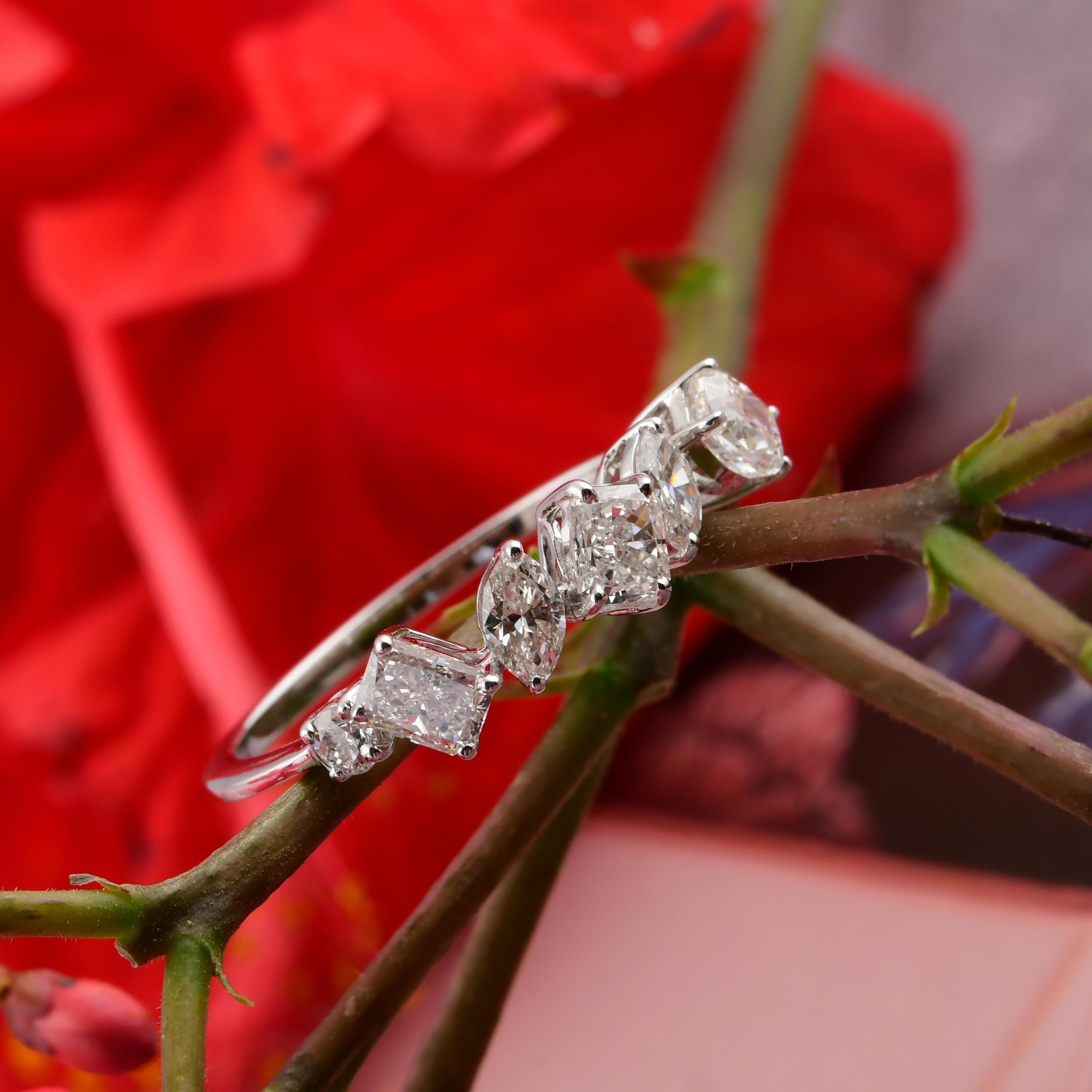 For Sale:  Certified Diamond Mixed Shape Half Eternity Band Ring 18k White Gold 6