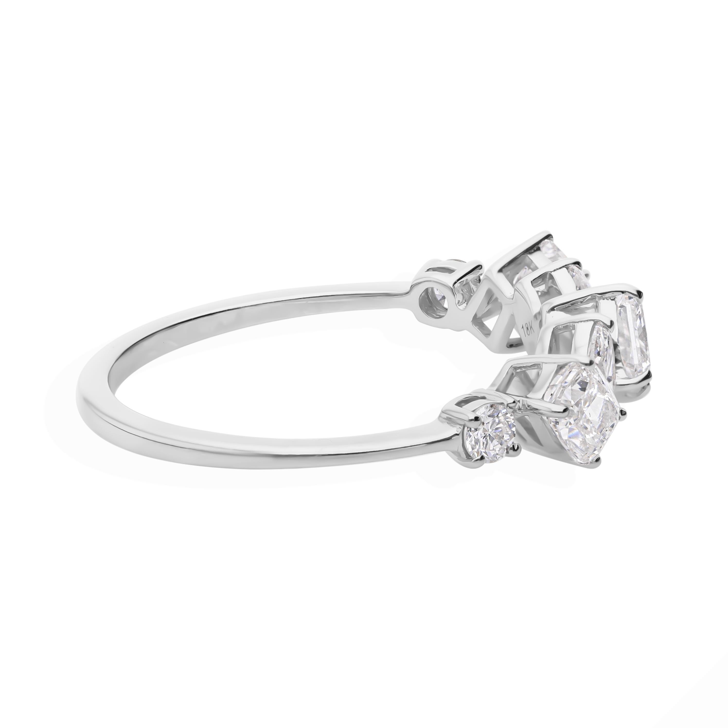 For Sale:  Certified Diamond Mixed Shape Half Eternity Band Ring 18k White Gold 7
