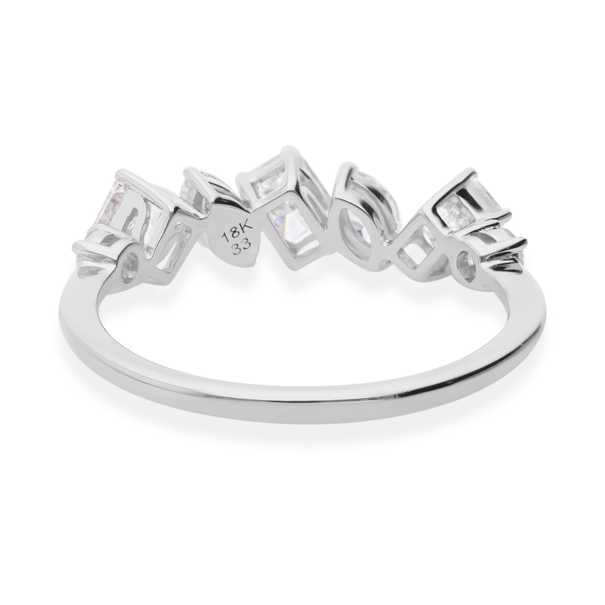 For Sale:  Certified Diamond Mixed Shape Half Eternity Band Ring 18k White Gold 8