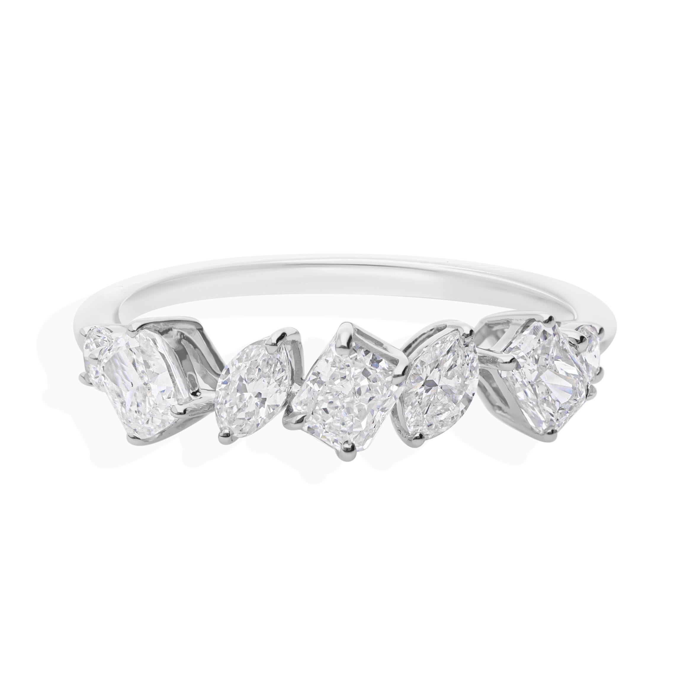 For Sale:  Certified Diamond Mixed Shape Half Eternity Band Ring 18k White Gold 9