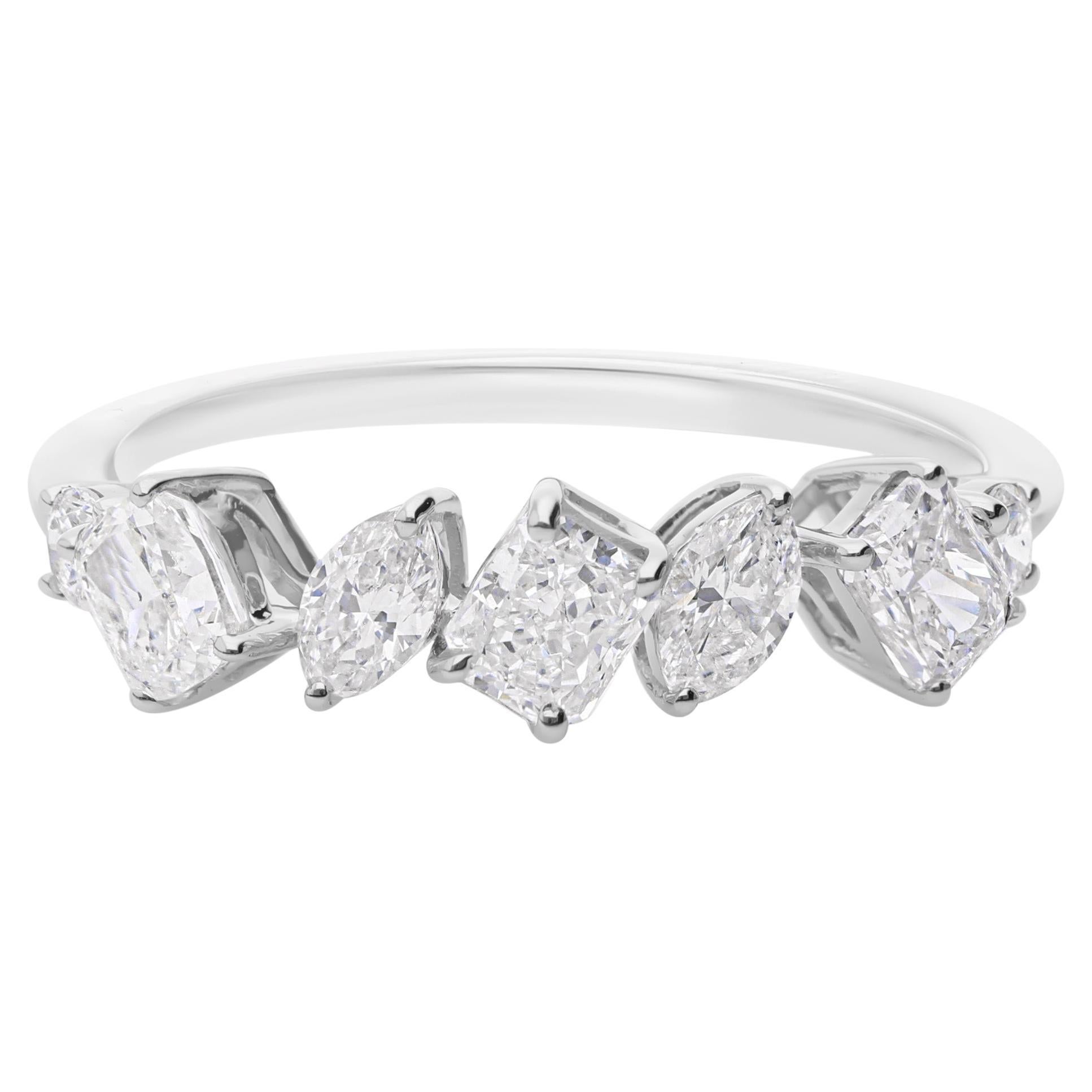 Certified Diamond Mixed Shape Half Eternity Band Ring 18k White Gold