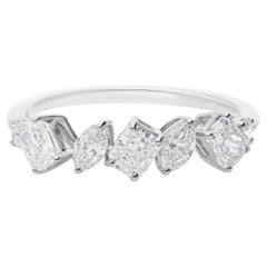 Certified Diamond Mixed Shape Half Eternity Band Ring 18k White Gold
