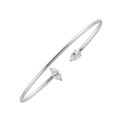 0.60 Ct Open Cuff Diamond Bracelet, 14k White Gold Jewelry , HRD Certified