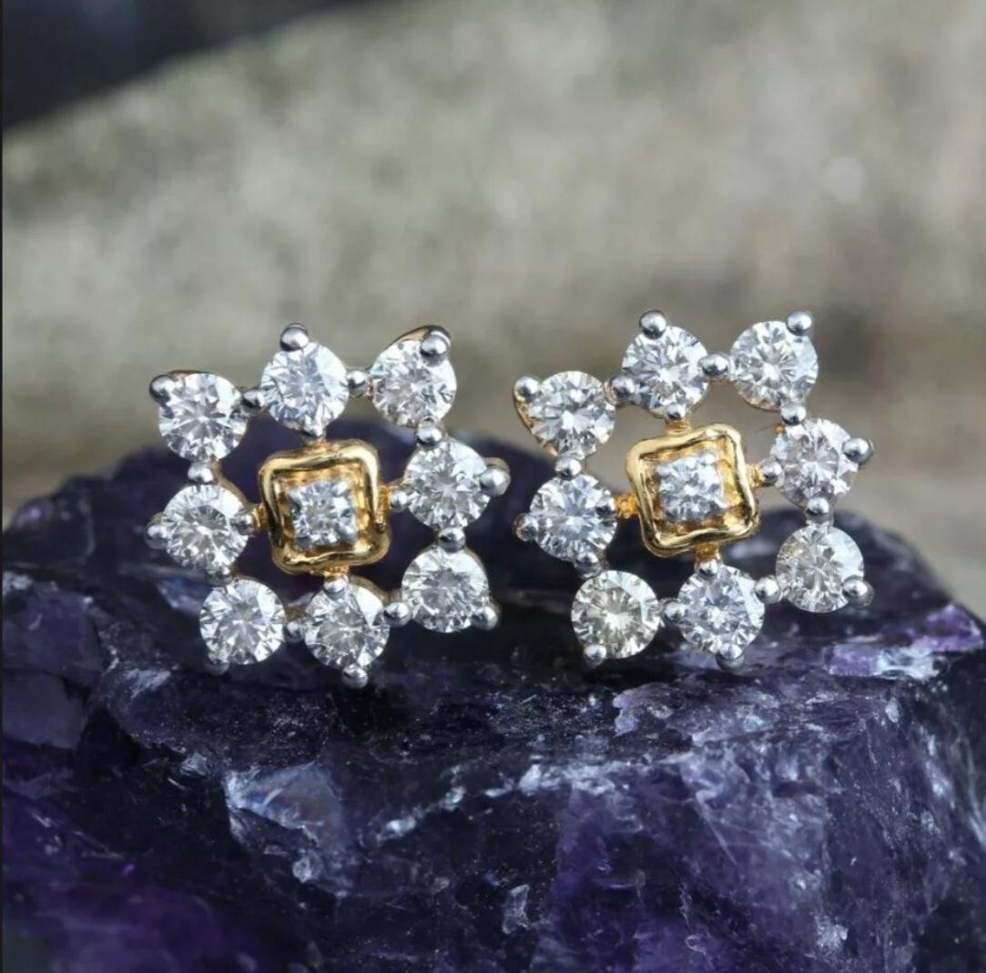 Orecchino con diamante certificato di forma quadrata per donne Orecchini in oro massiccio 14K in vendita 4