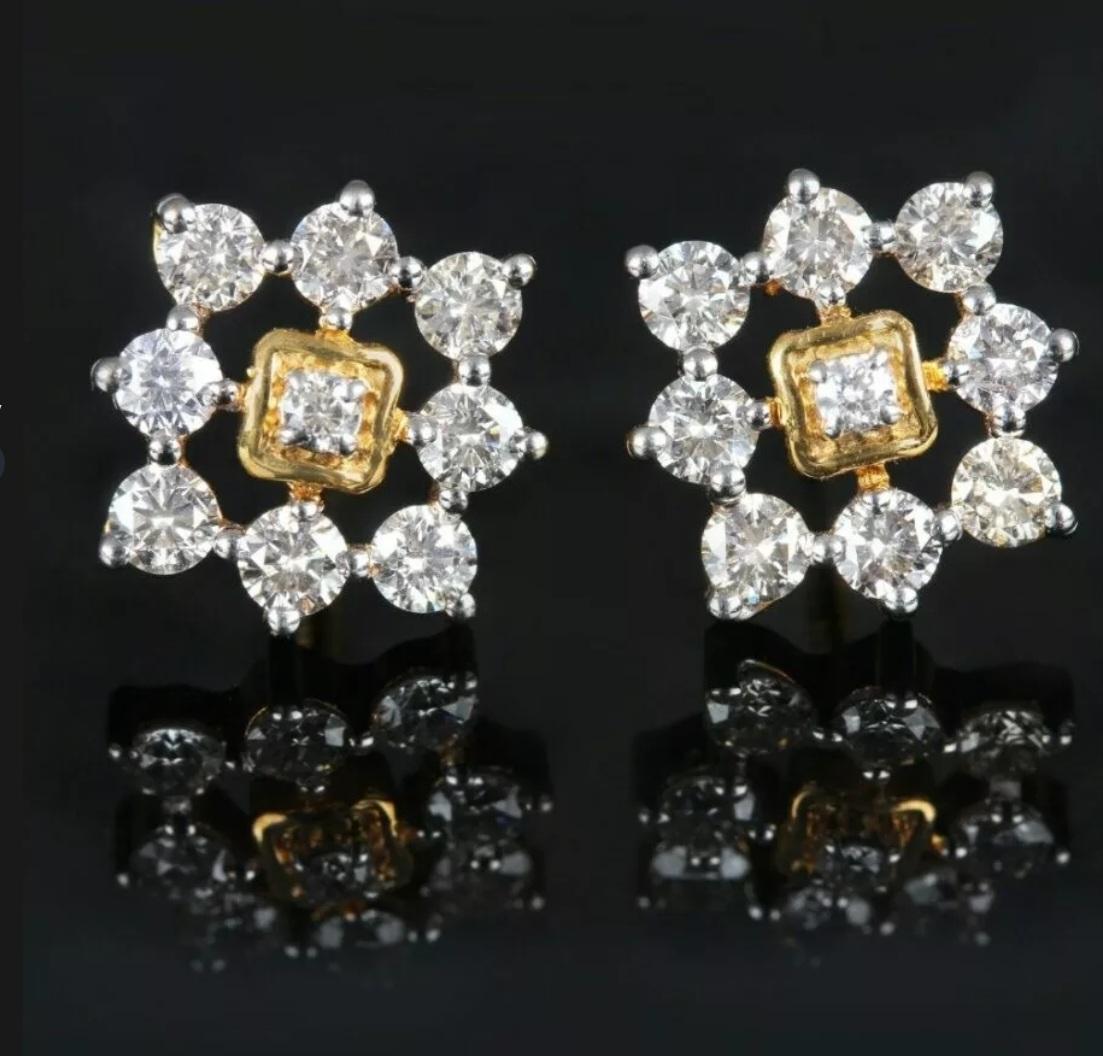Orecchino con diamante certificato di forma quadrata per donne Orecchini in oro massiccio 14K in vendita 5
